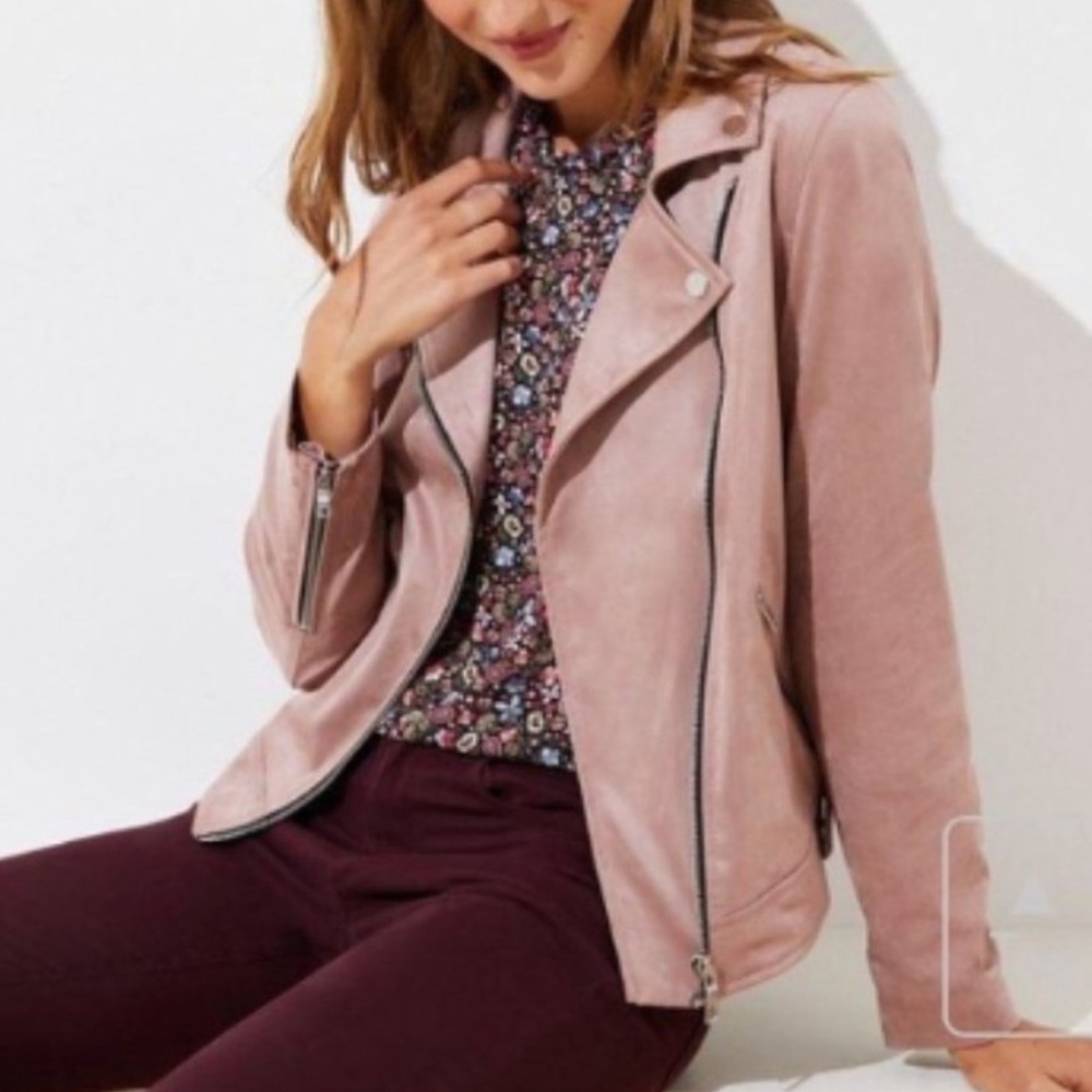 LOFT Dusty Pink Faux Suede Moto Jacket Women's Size M